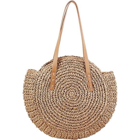 Straw Handbags Women Handwoven Round Corn Straw Bags - Picture 7 of 7